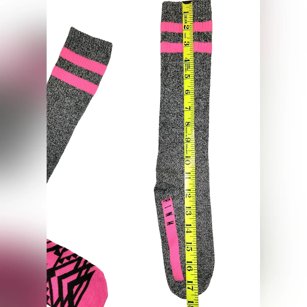 VS Pink 2 Pair Knee High Socks Bundle - Gray/Pink & Black/Pink Tribal Print